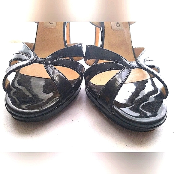 JIMMY CHOO 39 ALL LEATHER PATENT LEATHER PLATFORM SANDAL CAGED STILETTO HEELS - Picture 8 of 11